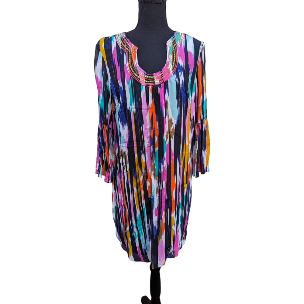 Trina Turk Long Sleeve Midi Dress Womens Size Medium Multicolor Medium